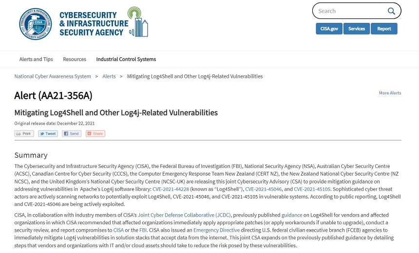 Cisa International Partners Issue Joint Log4j Advisory 