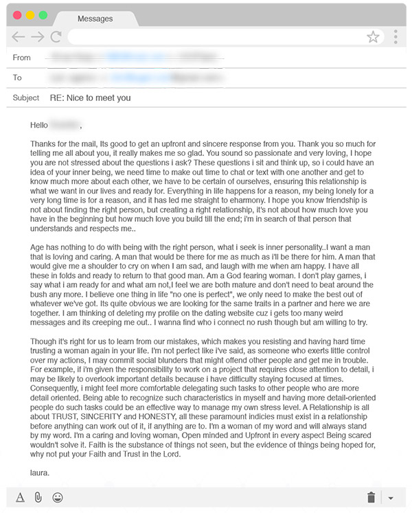 online dating scam letters